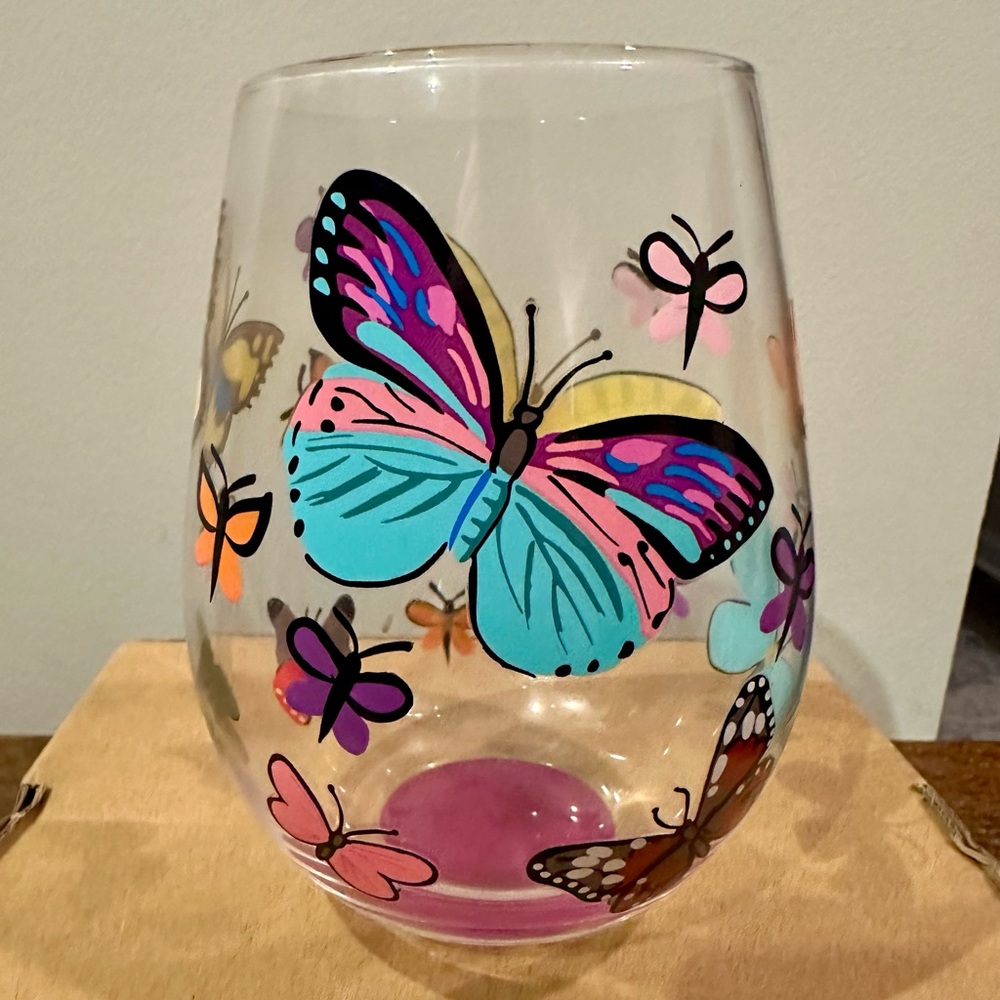 “Butterfly” Stemless Wine Glass by Lolita